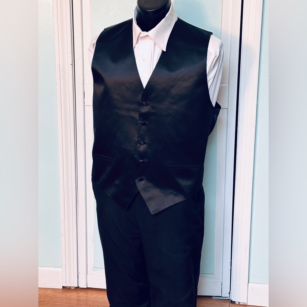 Classic Black Satin Closed Back Vest Wedding Prom Choir Men’s 3X 3XL